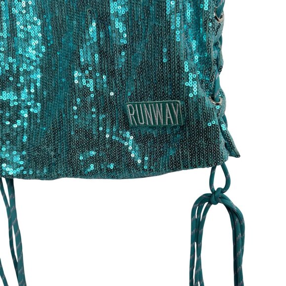 Shane Justin 20 Teal Sequin Bodycon Lace-Up Dress S Polyester/Spandex - Picture 5 of 12